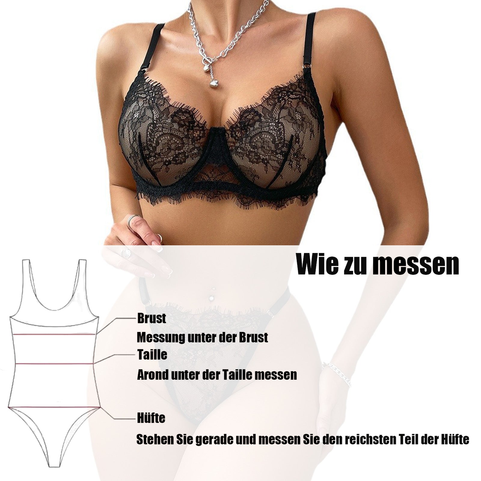 Elegante schwarze Spitzenunterwäsche