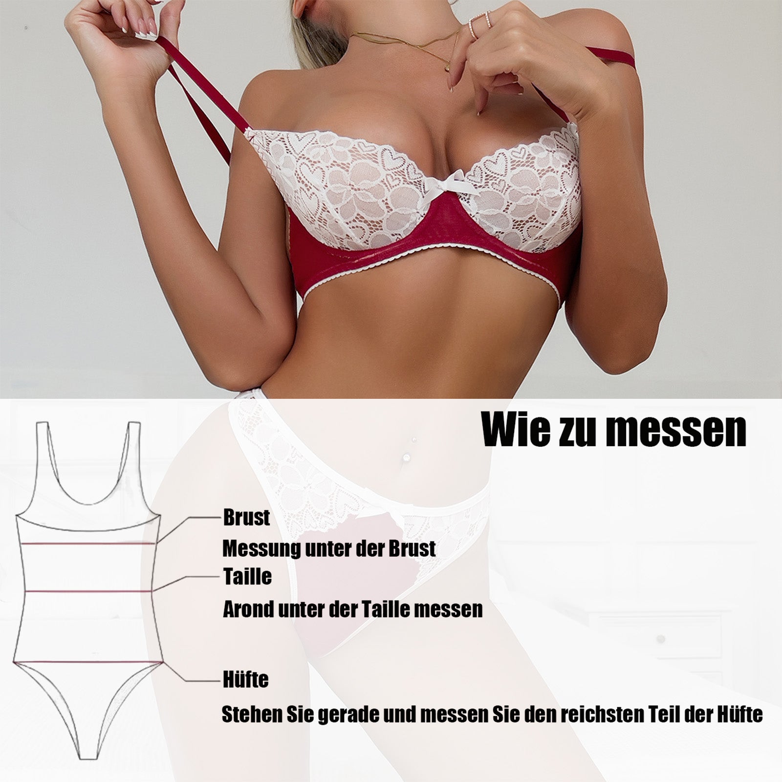 Romantisches Rot-Weiß-Set mit Blumen-Spitze