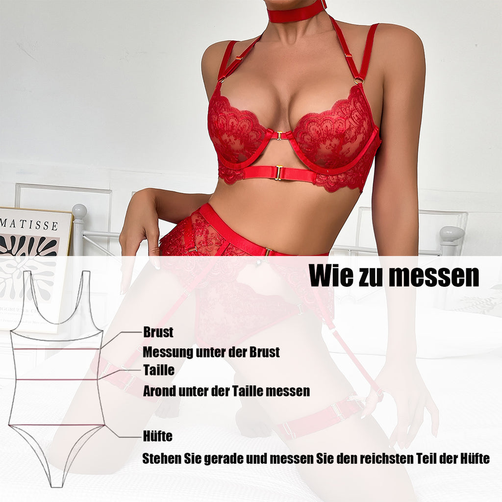 Verführerisches Rot mit Spitze & Strumpfhaltern