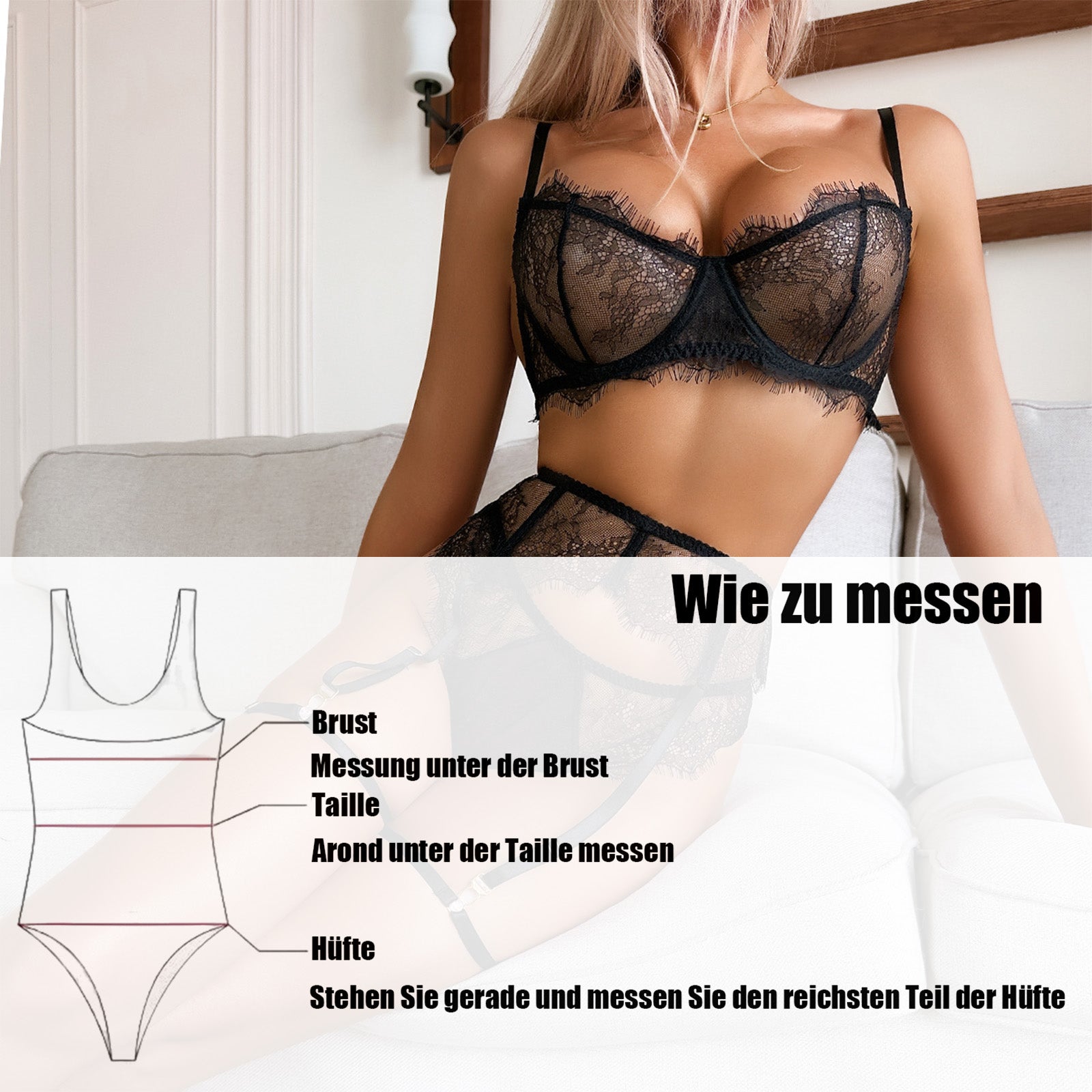 Verführerisches Schwarz mit Spitze & Strumpfhaltern