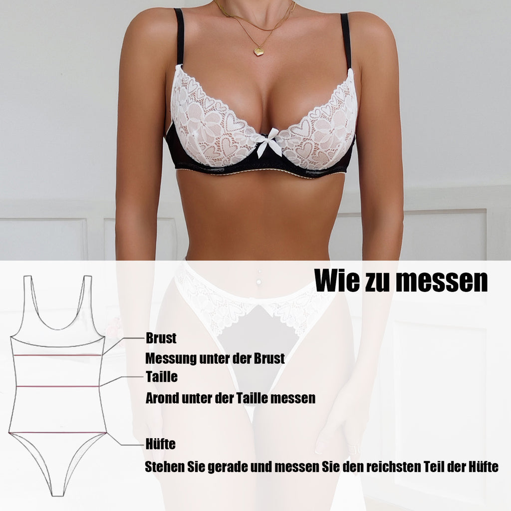 Elegantes Schwarz-Weiß-Set mit Spitze & Herzdetails