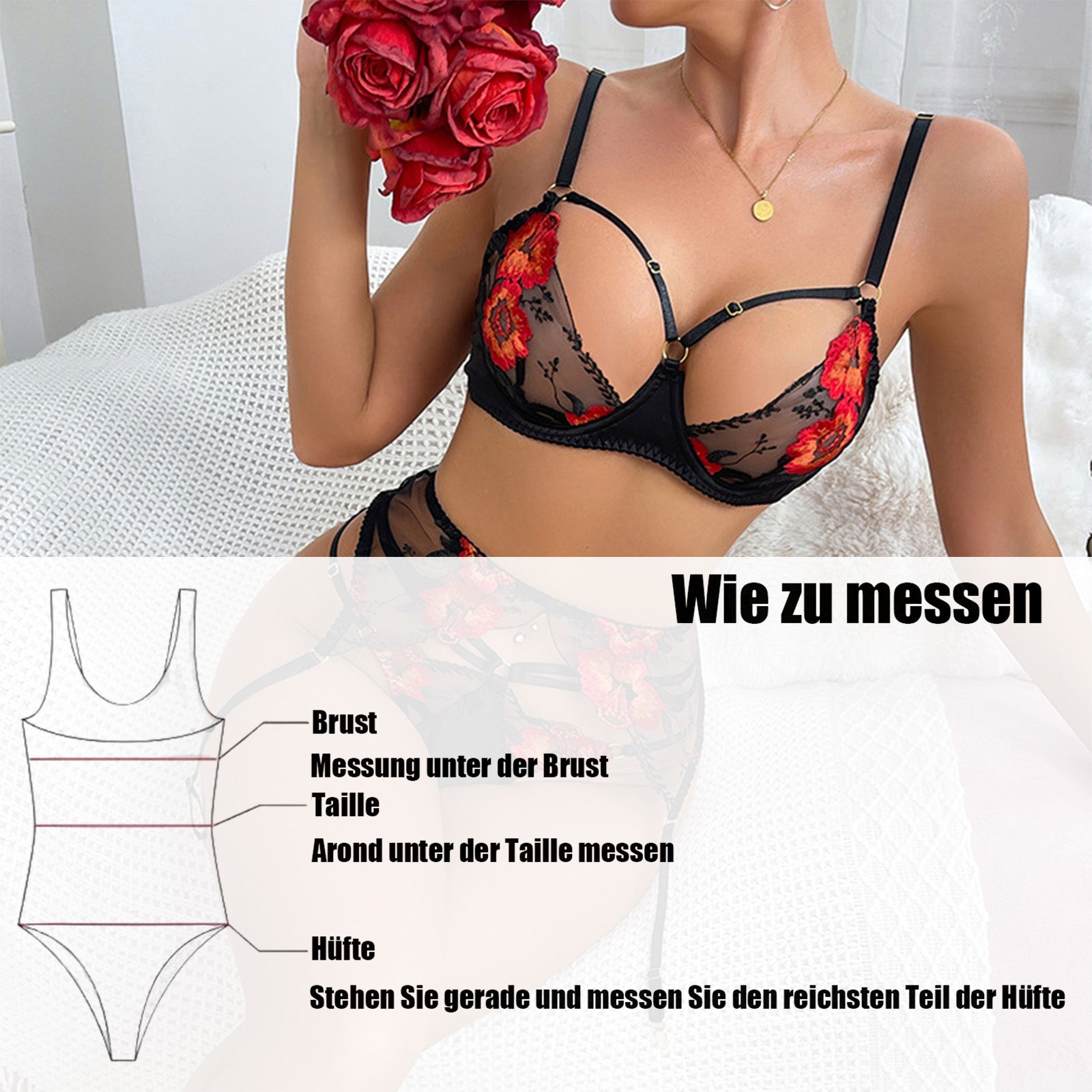 Verführerisches Schwarz mit floralen Stickereien & Strumpfhaltern