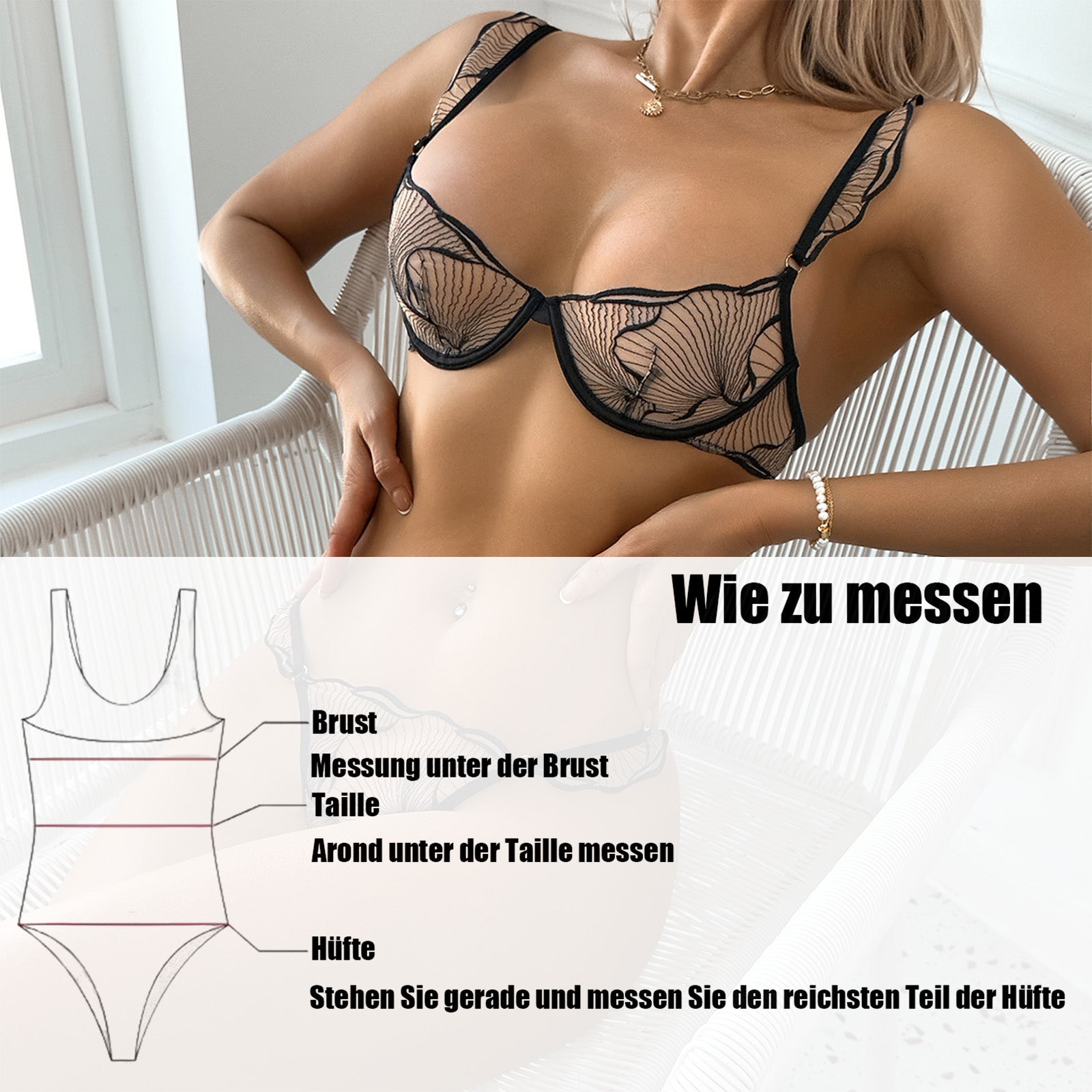 Elegantes Spitzen-Set in Schwarz mit Kontrastakzenten