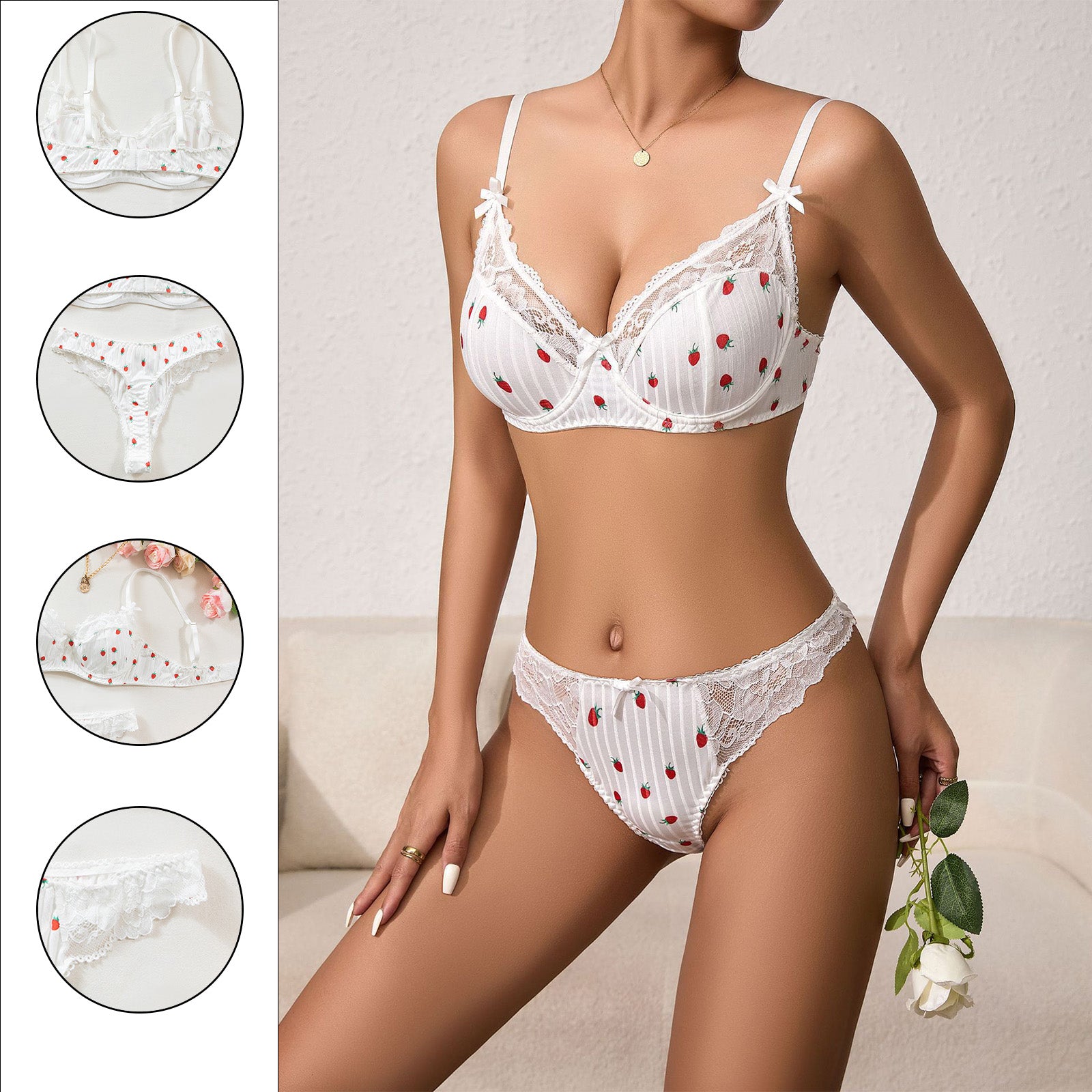 Süßes Erdbeer-Set mit Spitze & Schleifen