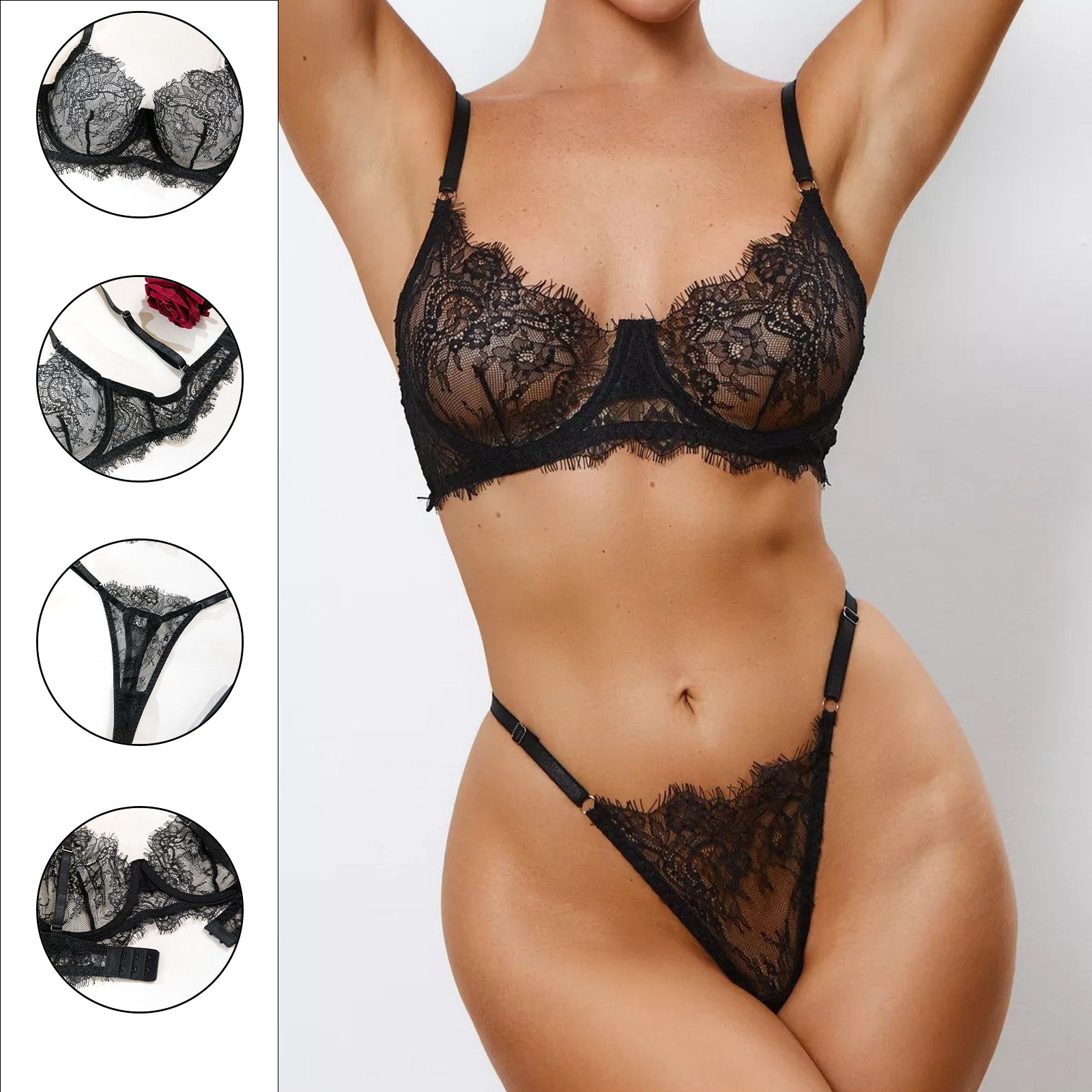 Elegante schwarze Spitzenunterwäsche