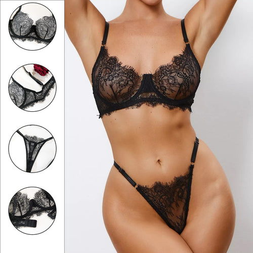 Elegante schwarze Spitzenunterwäsche