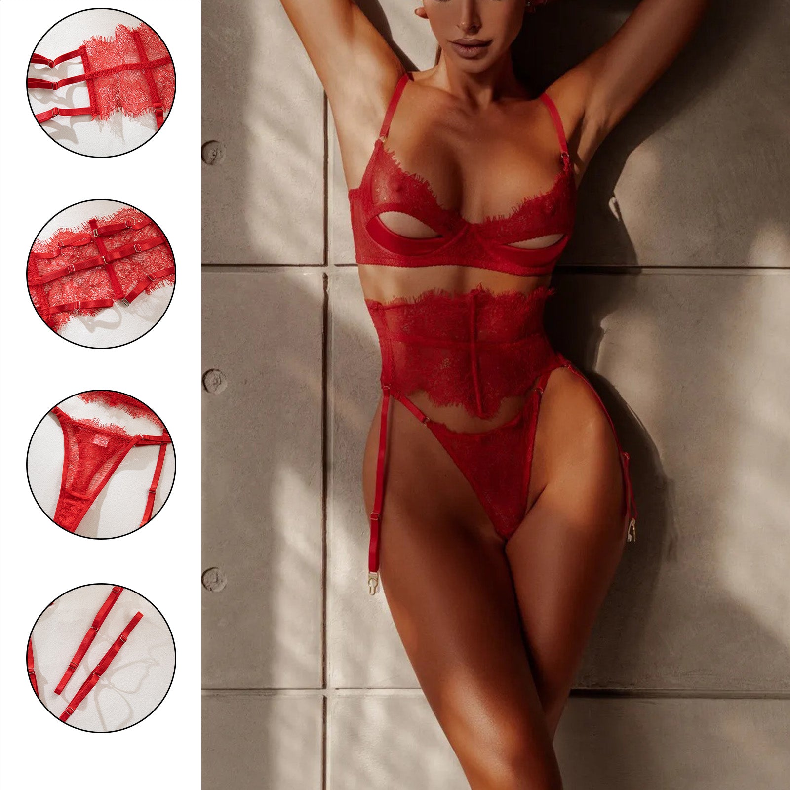 Leidenschaftliches Spitzen-Set in Rot